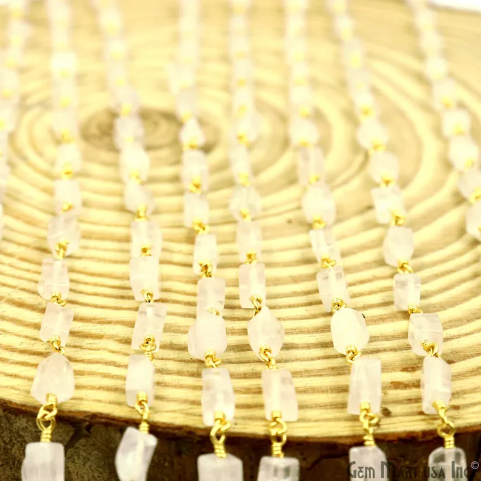GemMartUSA Rose Quartz Tumble Beads 8x5mm Gold Wire Wrapped Rosary Chain Necklaces GemMartUSA Rose Quartz Tumble Beads 8x5mm Gold Wire Wrapped Rosary Chain Necklaces