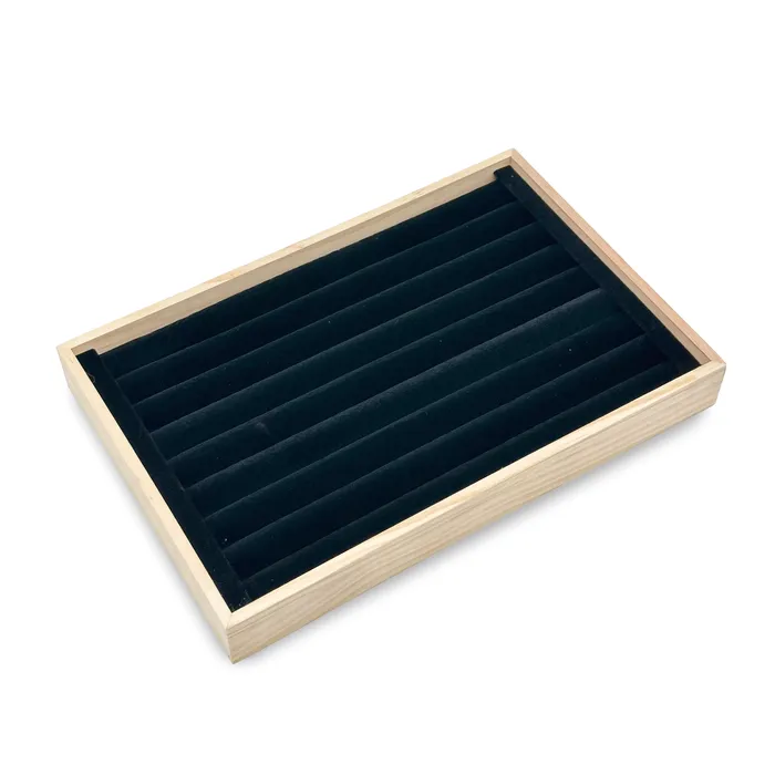 JPI Display Rings 11 34 x 7 34 Wood Black Velvet 9 Roll Ring Display Tray JPI Display Rings 11 34 x 7 34 Wood Black Velvet 9 Roll Ring Display Tray