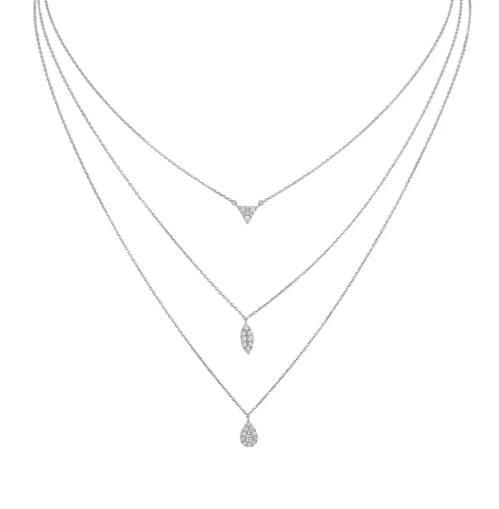 Kelly Waters Necklaces Kelly Waters Platinum Finish Geometric CZ Triple Strand Necklace SI6045 Kelly Waters Necklaces Kelly Waters Platinum Finish Geometric CZ Triple Strand Necklace SI6045