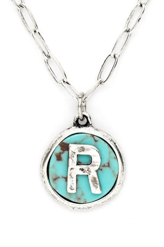 LA Jewelry Plaza Necklaces Initial R Turquoise Pendant Necklace