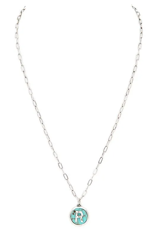 LA Jewelry Plaza Necklaces Initial R Turquoise Pendant Necklace LA Jewelry Plaza Necklaces Initial R Turquoise Pendant Necklace