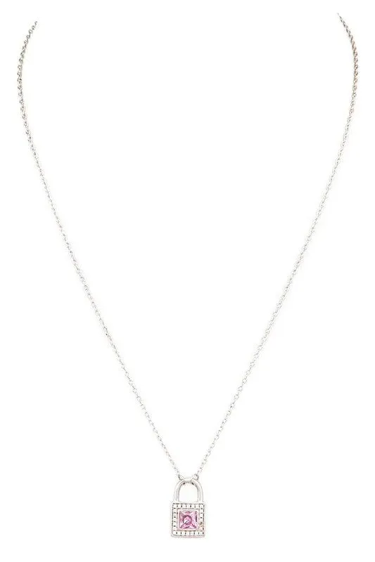 LA Jewelry Plaza Necklaces Pink Locket Cubic Zirconia Pendant Necklace LA Jewelry Plaza Necklaces Pink Locket Cubic Zirconia Pendant Necklace