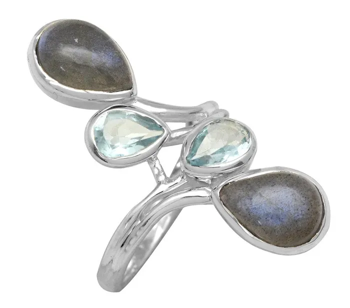 Labradorite Blue Topaz Solid 925 Sterling Silver Bypass Ring Jewelry YoTreasure Rings Labradorite Blue Topaz Solid 925 Sterling Silver Bypass Ring Jewelry YoTreasure Rings