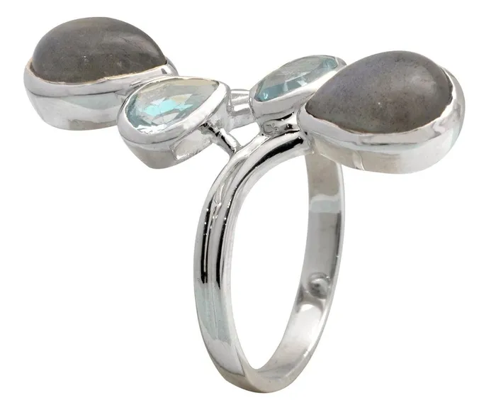 Labradorite Blue Topaz Solid 925 Sterling Silver Bypass Ring Jewelry YoTreasure Rings