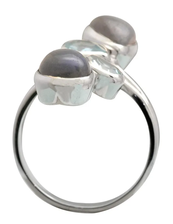 Labradorite Blue Topaz Solid 925 Sterling Silver Bypass Ring Jewelry YoTreasure Rings