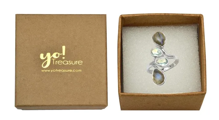 Labradorite Blue Topaz Solid 925 Sterling Silver Bypass Ring Jewelry YoTreasure Rings
