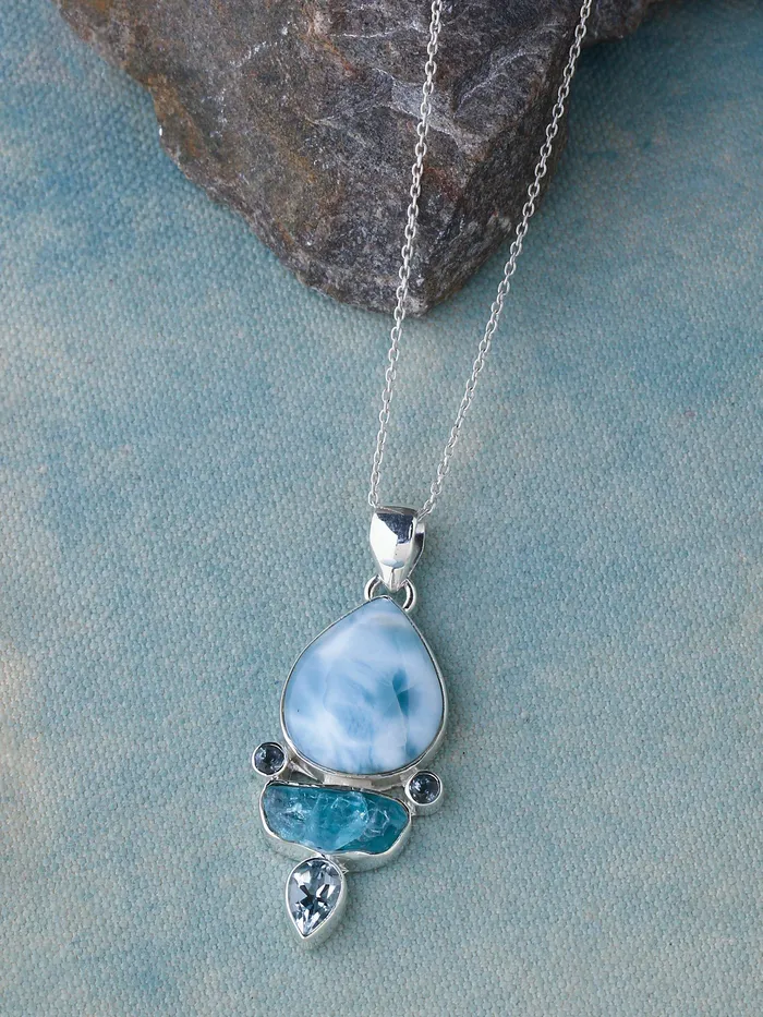 Larimar Blue topaz Solid 925 Sterling Silver Pendant Necklace YoTreasure Necklaces Larimar Blue topaz Solid 925 Sterling Silver Pendant Necklace YoTreasure Necklaces