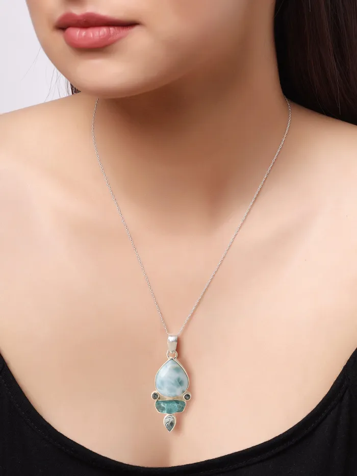 Larimar Blue topaz Solid 925 Sterling Silver Pendant Necklace YoTreasure Necklaces