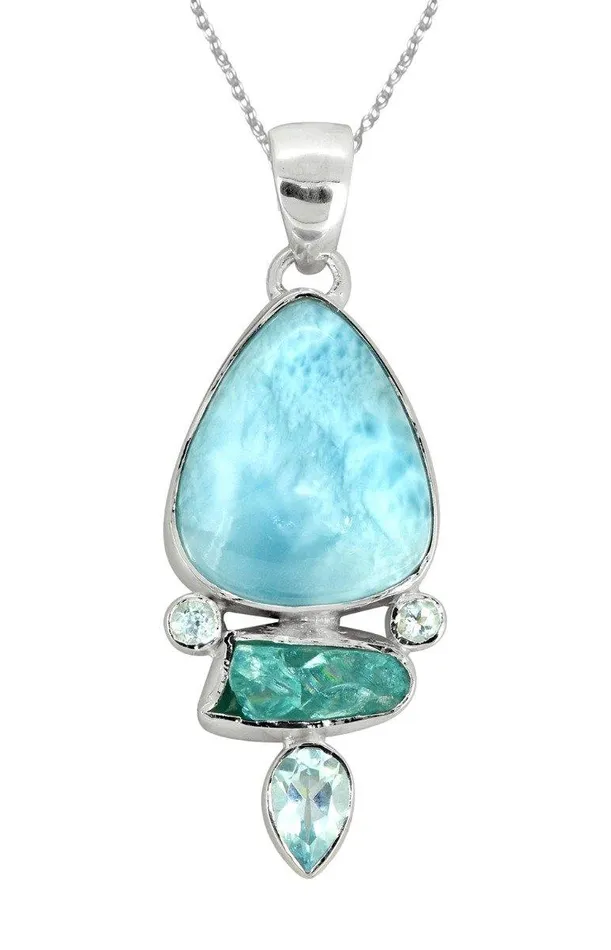 Larimar Blue topaz Solid 925 Sterling Silver Pendant Necklace YoTreasure Necklaces