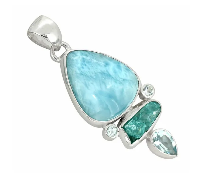 Larimar Blue topaz Solid 925 Sterling Silver Pendant Necklace YoTreasure Necklaces