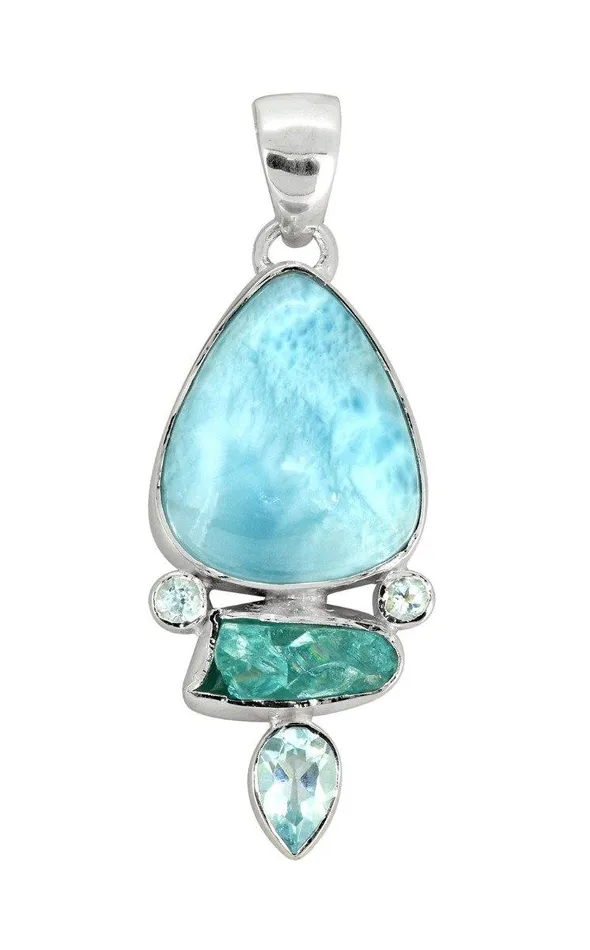 Larimar Blue topaz Solid 925 Sterling Silver Pendant Necklace YoTreasure Necklaces
