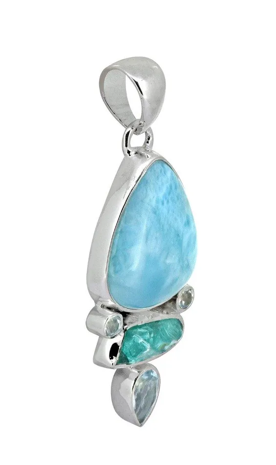 Larimar Blue topaz Solid 925 Sterling Silver Pendant Necklace YoTreasure Necklaces