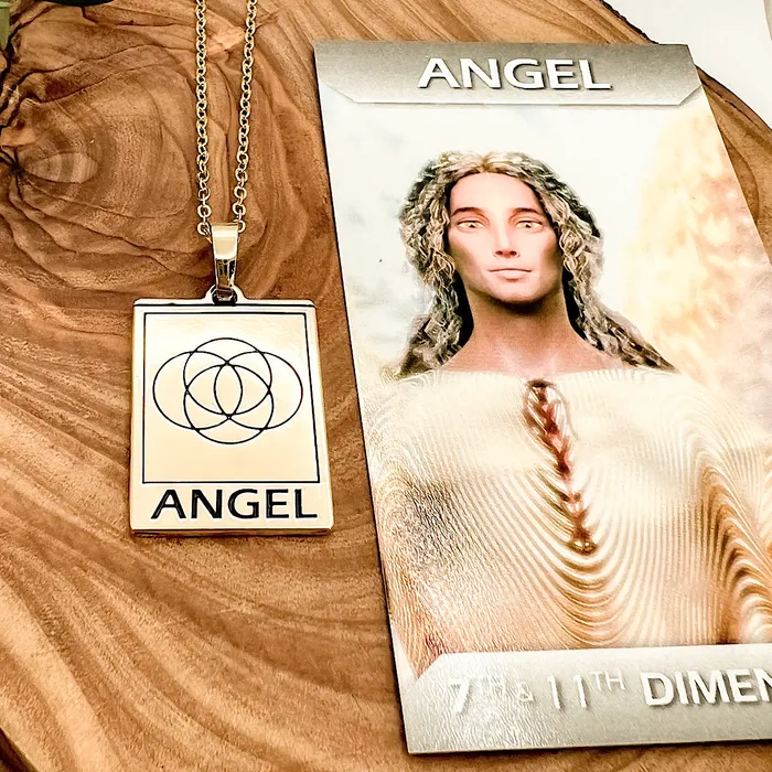 Lily Rose Jewelry Necklaces Elizabeth April EA Angel 2 Sided Channeled Attuned Evil Eye Protection Cosmic Species Sacred Geometry Card Tag Pendant 18 Gold Necklace