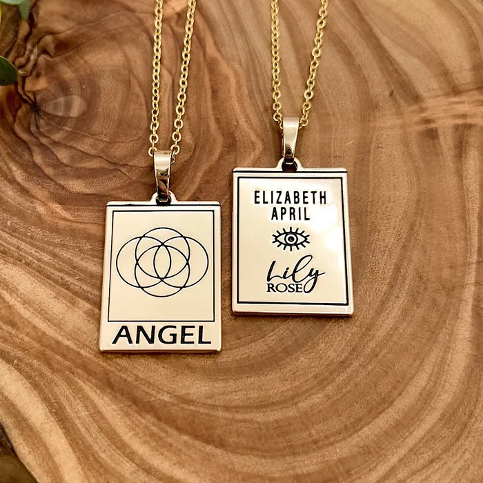 Lily Rose Jewelry Necklaces Elizabeth April EA Angel 2 Sided Channeled Attuned Evil Eye Protection Cosmic Species Sacred Geometry Card Tag Pendant 18 Gold Necklace