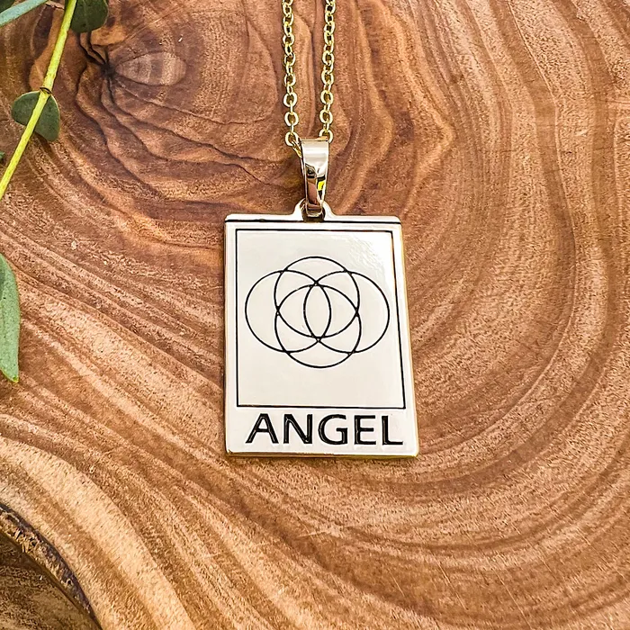 Lily Rose Jewelry Necklaces Elizabeth April EA Angel 2 Sided Channeled Attuned Evil Eye Protection Cosmic Species Sacred Geometry Card Tag Pendant 18 Gold Necklace