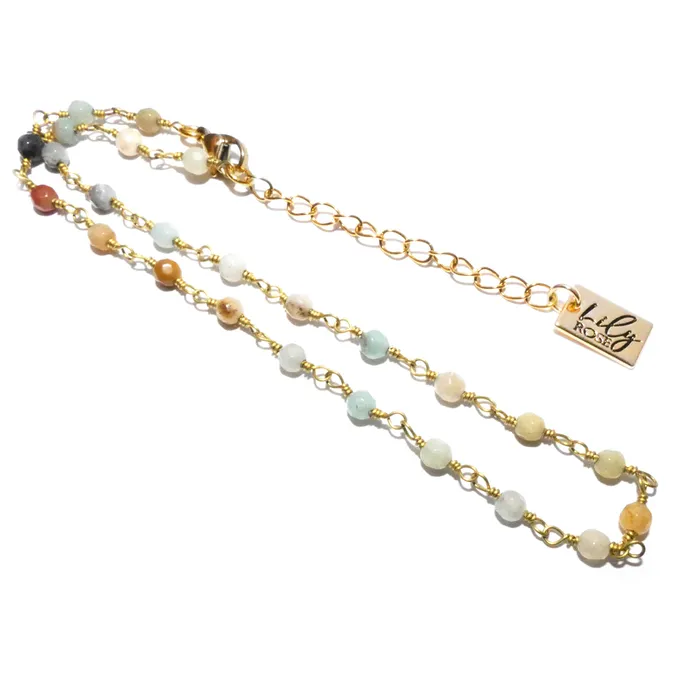 Lily Rose Jewelry Necklaces Minimalist Amazonite 4mm Beaded Rosary Chain Wire Wrapped Choker 12 2 Gold Necklace