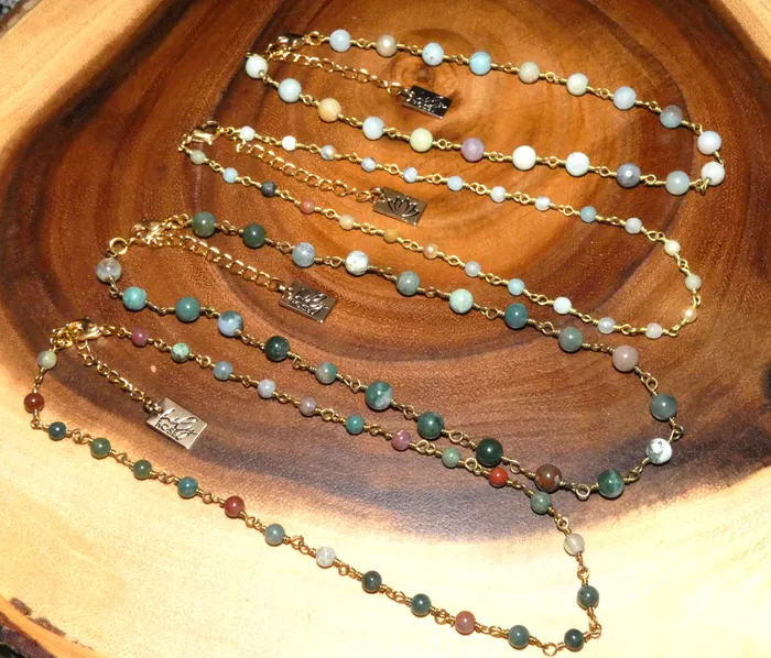 Lily Rose Jewelry Necklaces Minimalist Amazonite 4mm Beaded Rosary Chain Wire Wrapped Choker 12 2 Gold Necklace