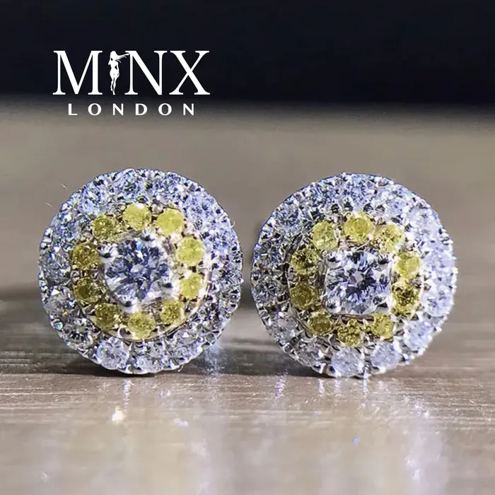 Minx London Earrings Yellow Diamond Earrings Womens Ear Studs Iced Out Ear Studs Yellow Diamond Ear Studs Diamond Ear Studs Mens Hip Hop Ear Studs