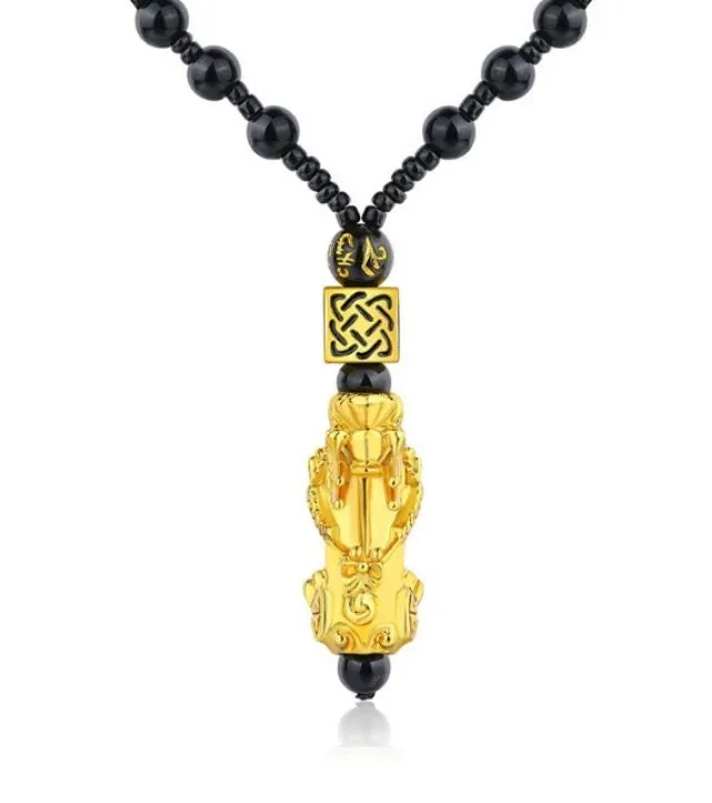 Minx London Necklaces Obsidian Necklace Obsidian Beaded Chain Buddha Necklace Pi Xue Necklace Feng Shui Necklace Good Luck Necklace Chinese Necklace