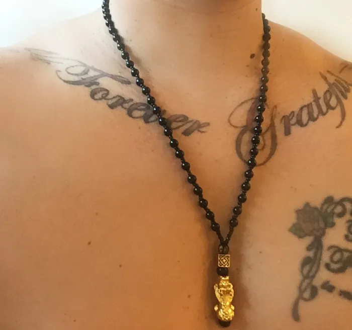Minx London Necklaces Obsidian Necklace Obsidian Beaded Chain Buddha Necklace Pi Xue Necklace Feng Shui Necklace Good Luck Necklace Chinese Necklace
