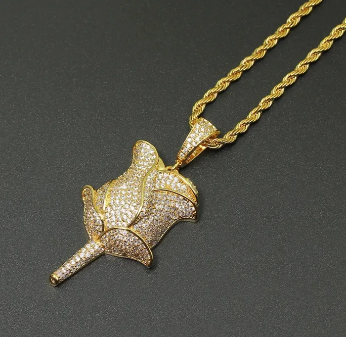 Minx London Necklaces Rose Pendant Diamond Rose Pendant Flower Pendants Diamond Pendant Iced Necklace Rose Necklace Hip Hop Chain Iced Jewellery