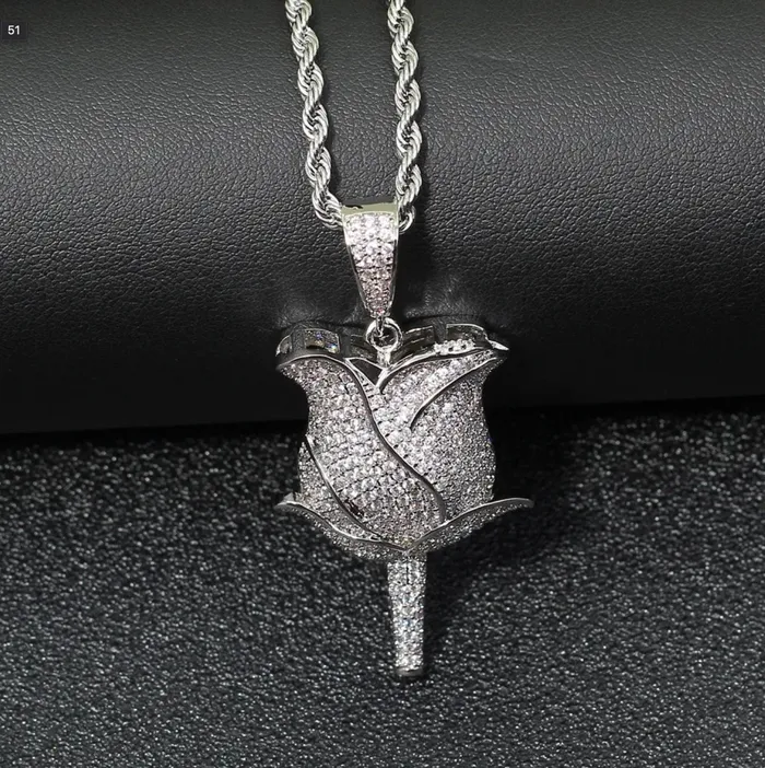 Minx London Necklaces Rose Pendant Diamond Rose Pendant Flower Pendants Diamond Pendant Iced Necklace Rose Necklace Hip Hop Chain Iced Jewellery