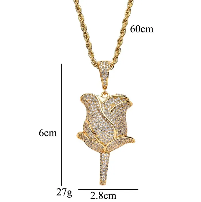 Minx London Necklaces Rose Pendant Diamond Rose Pendant Flower Pendants Diamond Pendant Iced Necklace Rose Necklace Hip Hop Chain Iced Jewellery