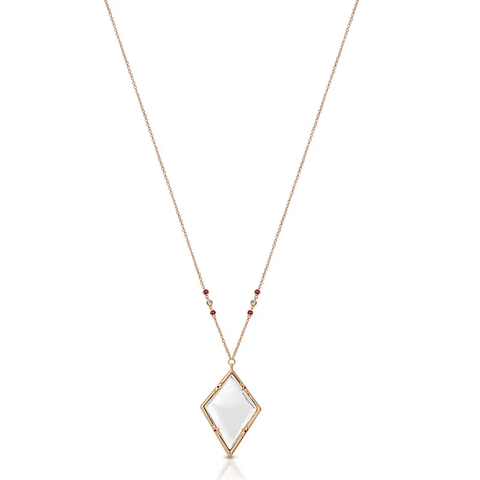 Moderne Monocle Necklaces Emmeline Rose Gold Ruby Magnifier Pendant Necklace