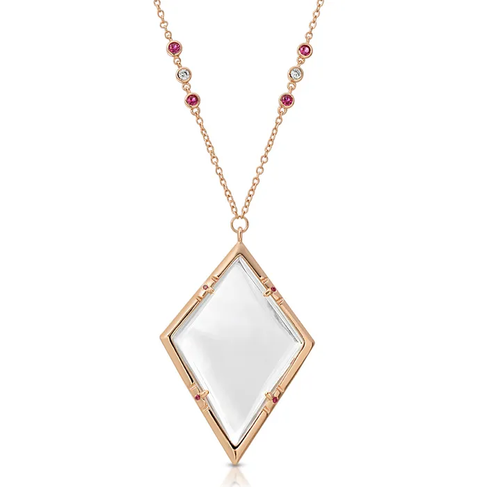 Moderne Monocle Necklaces Emmeline Rose Gold Ruby Magnifier Pendant Necklace