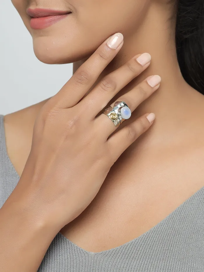 Moonstone Solid 925 Sterling Silver Brass Ring Jewelry YoTreasure Rings