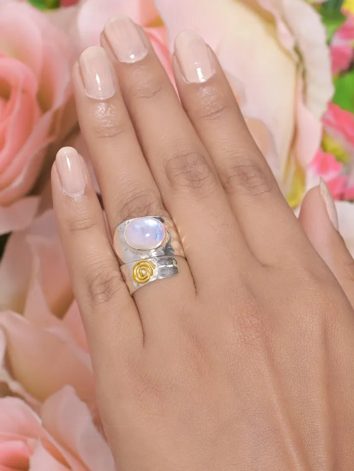 Moonstone Solid 925 Sterling Silver Brass Ring Jewelry YoTreasure Rings