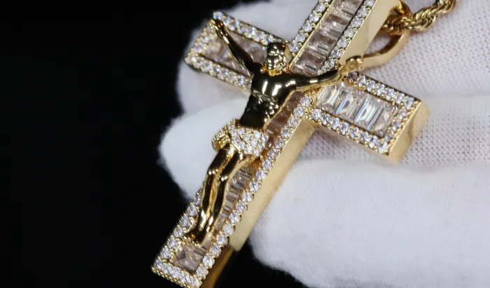 My Store Necklaces Gold iced out jesus cross Mens diamond cross pendant Iced out cross pendant