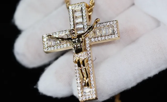 My Store Necklaces Gold iced out jesus cross Mens diamond cross pendant Iced out cross pendant