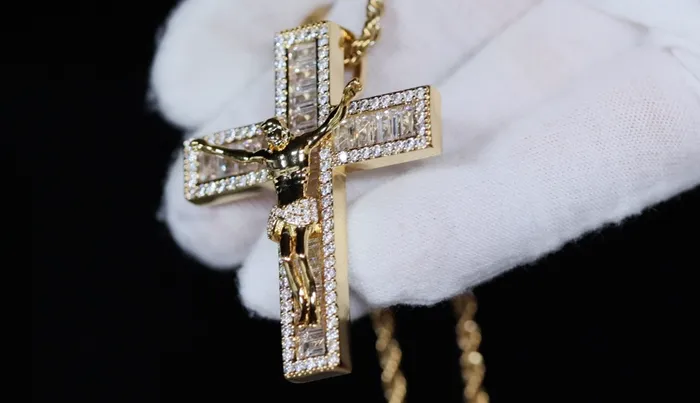 My Store Necklaces Gold iced out jesus cross Mens diamond cross pendant Iced out cross pendant