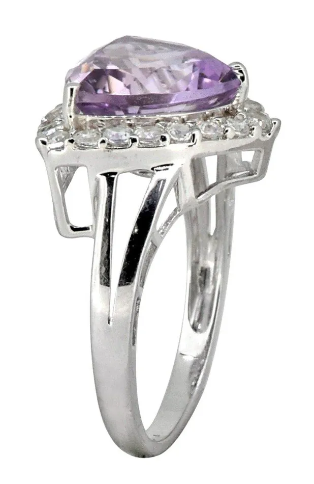 Natural Pink Amethyst White Topaz Solid 925 Sterling Silver Ring Jewelry YoTreasure Rings