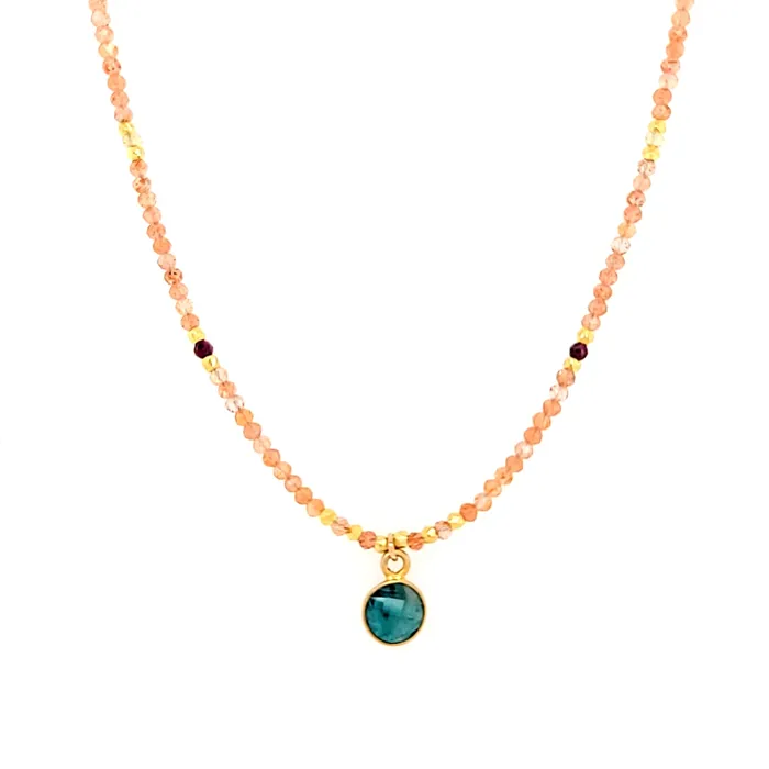 Necklaces AVF AVF Beaded Sunstone Ruby Apatite Necklace w Grandiederite Drop SI3692 Necklaces AVF AVF Beaded Sunstone Ruby Apatite Necklace w Grandiederite Drop SI3692