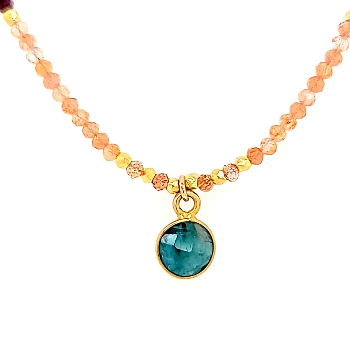 Necklaces AVF AVF Beaded Sunstone Ruby Apatite Necklace w Grandiederite Drop SI3692 Necklaces AVF AVF Beaded Sunstone Ruby Apatite Necklace w Grandiederite Drop SI3692