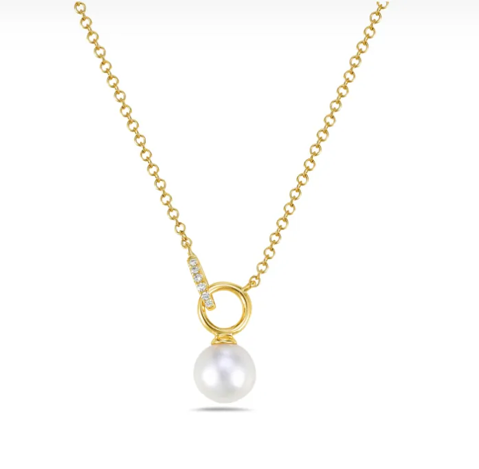 Necklaces Bassali 14k Gold Diamond Freshwater Pearl Drop Necklace