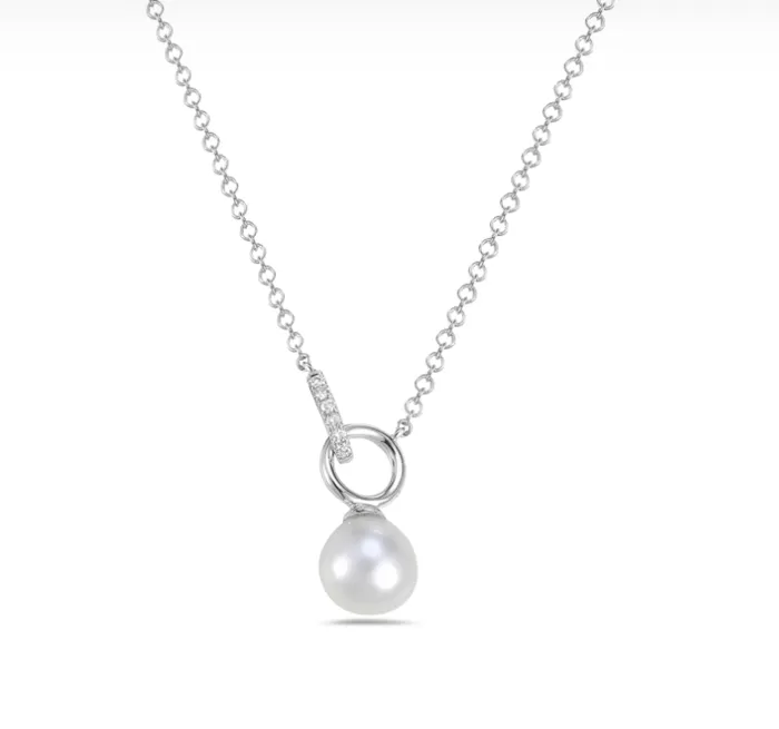 Necklaces Bassali 14k Gold Diamond Freshwater Pearl Drop Necklace Necklaces Bassali 14k Gold Diamond Freshwater Pearl Drop Necklace