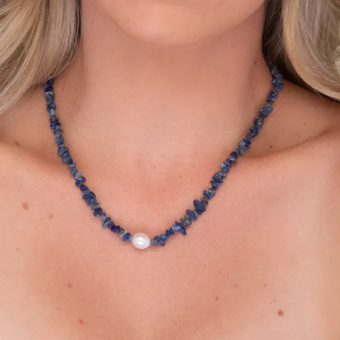 Necklaces Camile Stone Lapis Stone Pearl Necklace