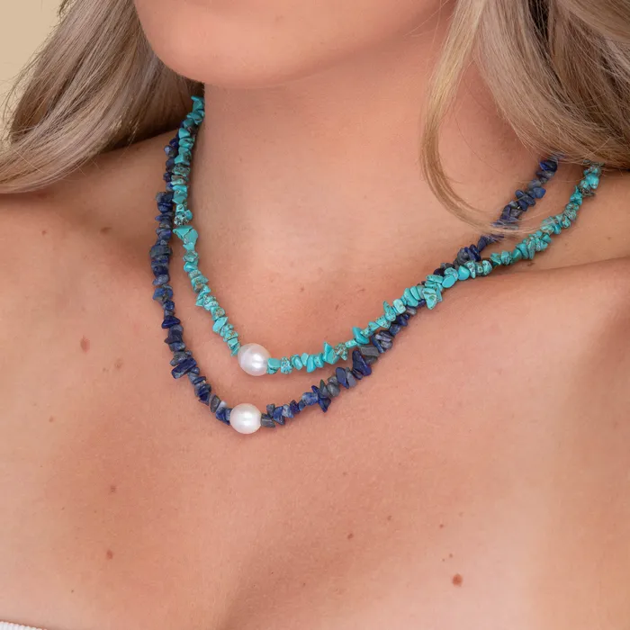 Necklaces Camile Stone Lapis Stone Pearl Necklace