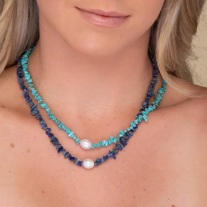 Necklaces Camile Stone Lapis Stone Pearl Necklace