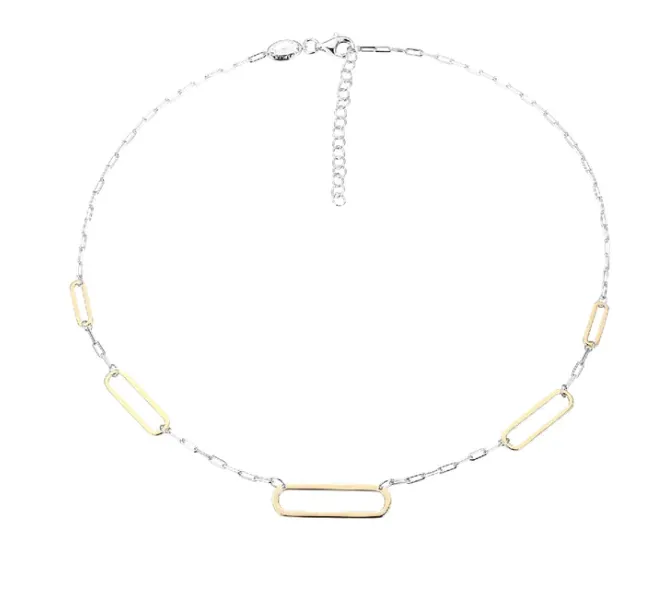 Necklaces Charles Garnier Two Tone Elongated Paperclip Necklace SI3377