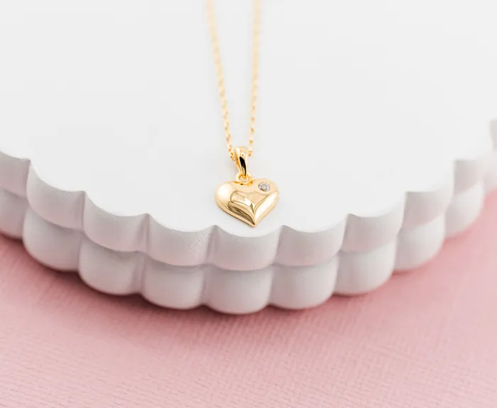 Necklaces Cherished Moments Childrens 14K Gold Plated Puff Heart Necklace for Girls Kids