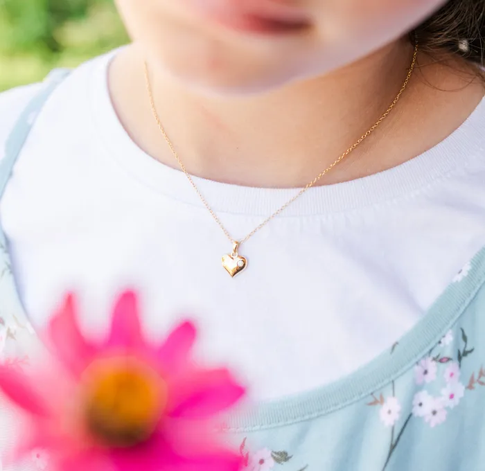 Necklaces Cherished Moments Childrens 14K Gold Plated Puff Heart Necklace for Girls Kids