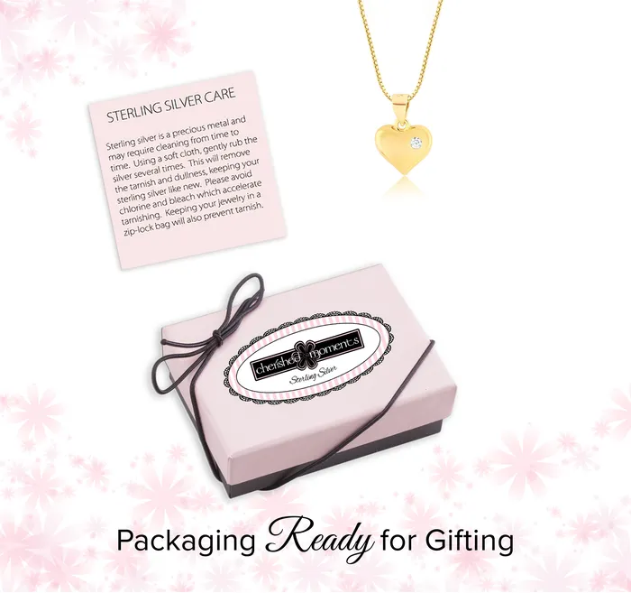 Necklaces Cherished Moments Childrens 14K Gold Plated Puff Heart Necklace for Girls Kids