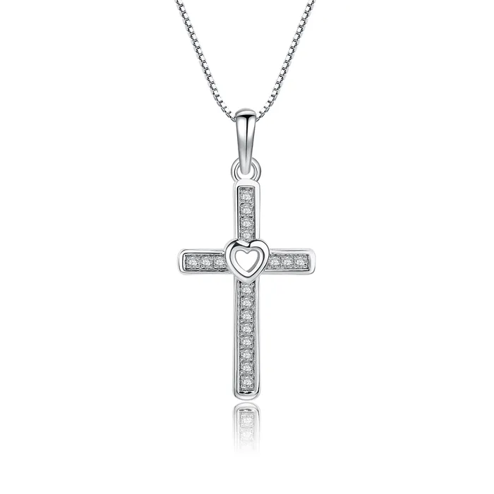 Necklaces Cherished Moments Sterling Silver Childrens Cross CZ Necklace with Open Heart Necklaces Cherished Moments Sterling Silver Childrens Cross CZ Necklace with Open Heart