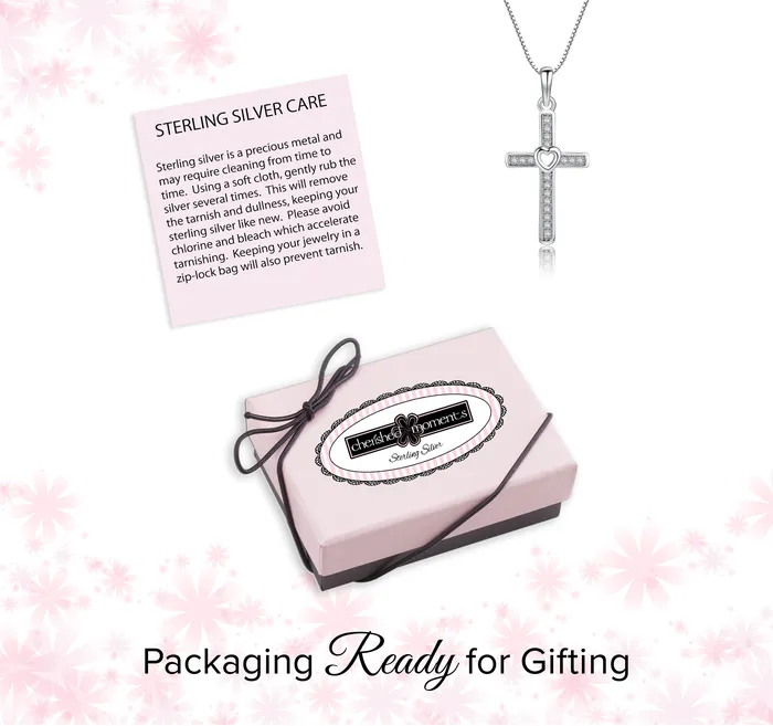 Necklaces Cherished Moments Sterling Silver Childrens Cross CZ Necklace with Open Heart