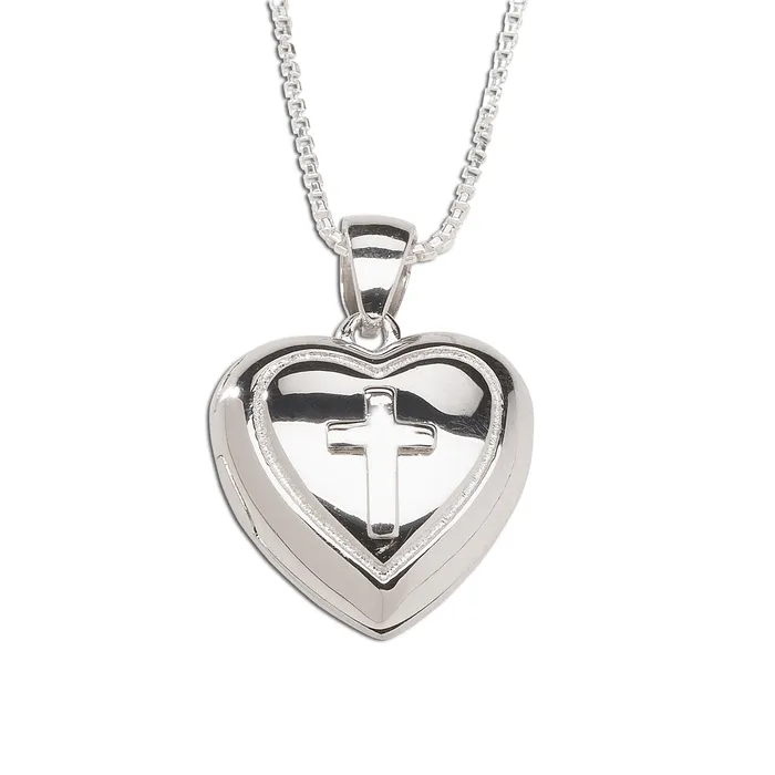 Necklaces Cherished Moments Sterling Silver Childrens Heart Locket with Cross Necklaces Cherished Moments Sterling Silver Childrens Heart Locket with Cross