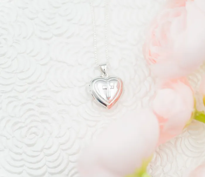 Necklaces Cherished Moments Sterling Silver Childrens Heart Locket with Cross